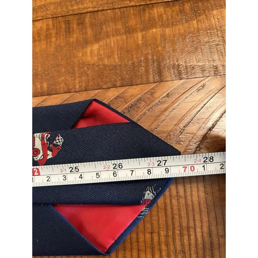 1950s Mens Tie 4” Navy Graphic Silk Blend Race Car Flag Speedway INDY 500 Driver
